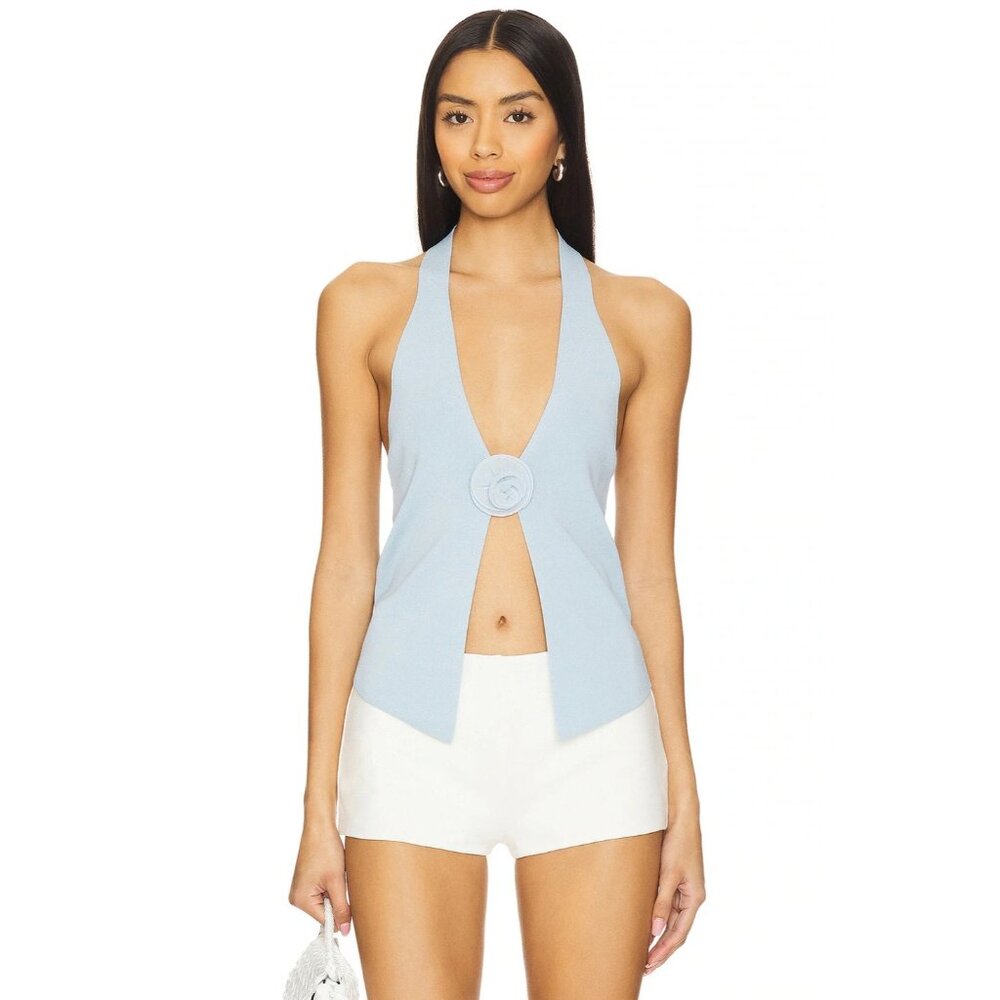 MORE TO COME Dixie Halter Top in Pale Blue Medium No Tags Womens